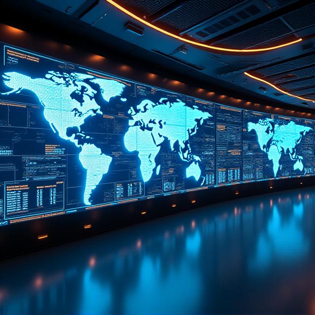 Modern logistics command center with data overlays