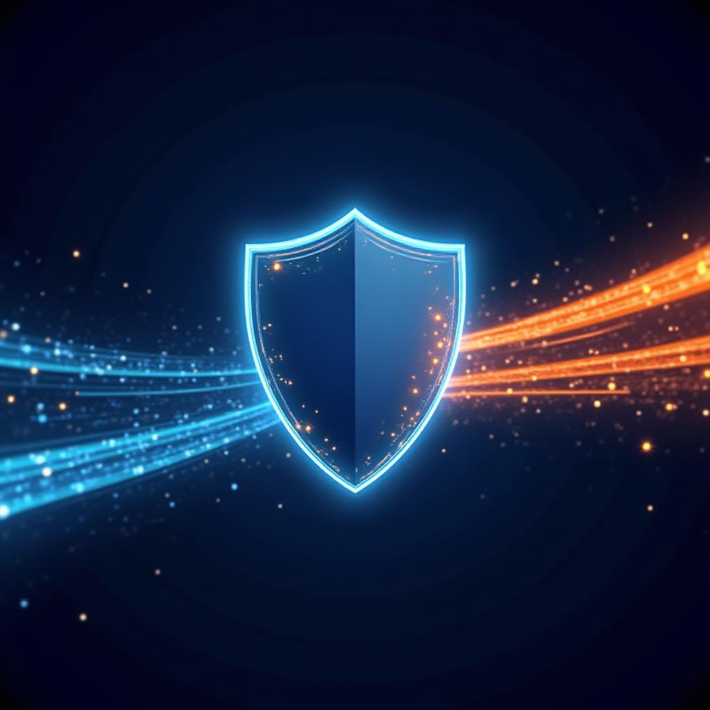 Abstract digital shield and data flow lines